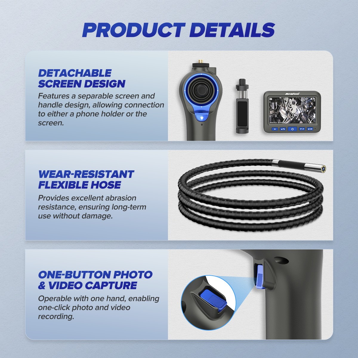 4 Way 360° Articulating Borescope Industrial Endoscope Camera Detachable Screen