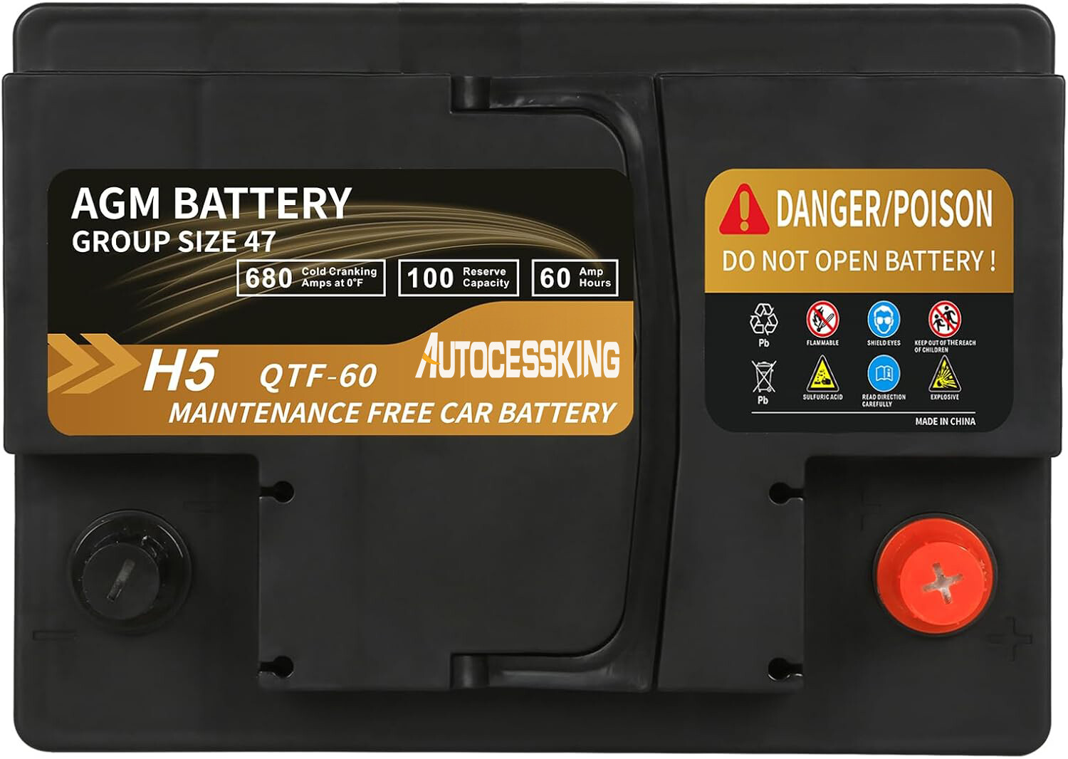 autocessking Platinum AGM Battery Group 47 100RC 680CCA Automotive H5 Battery