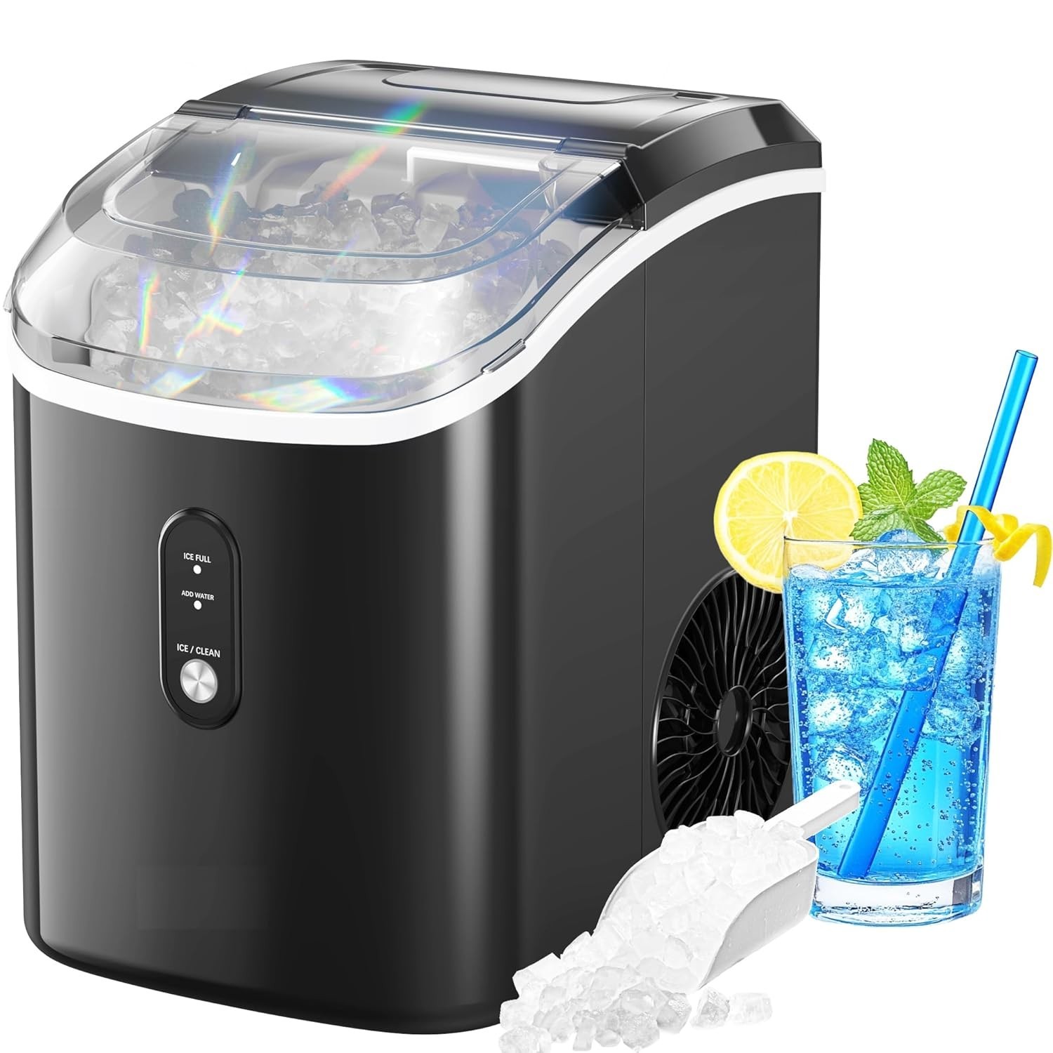 Ice Maker Countertop Pellet/Bullet Ice Machine  Self-Cleaning Function 33LBS/24H