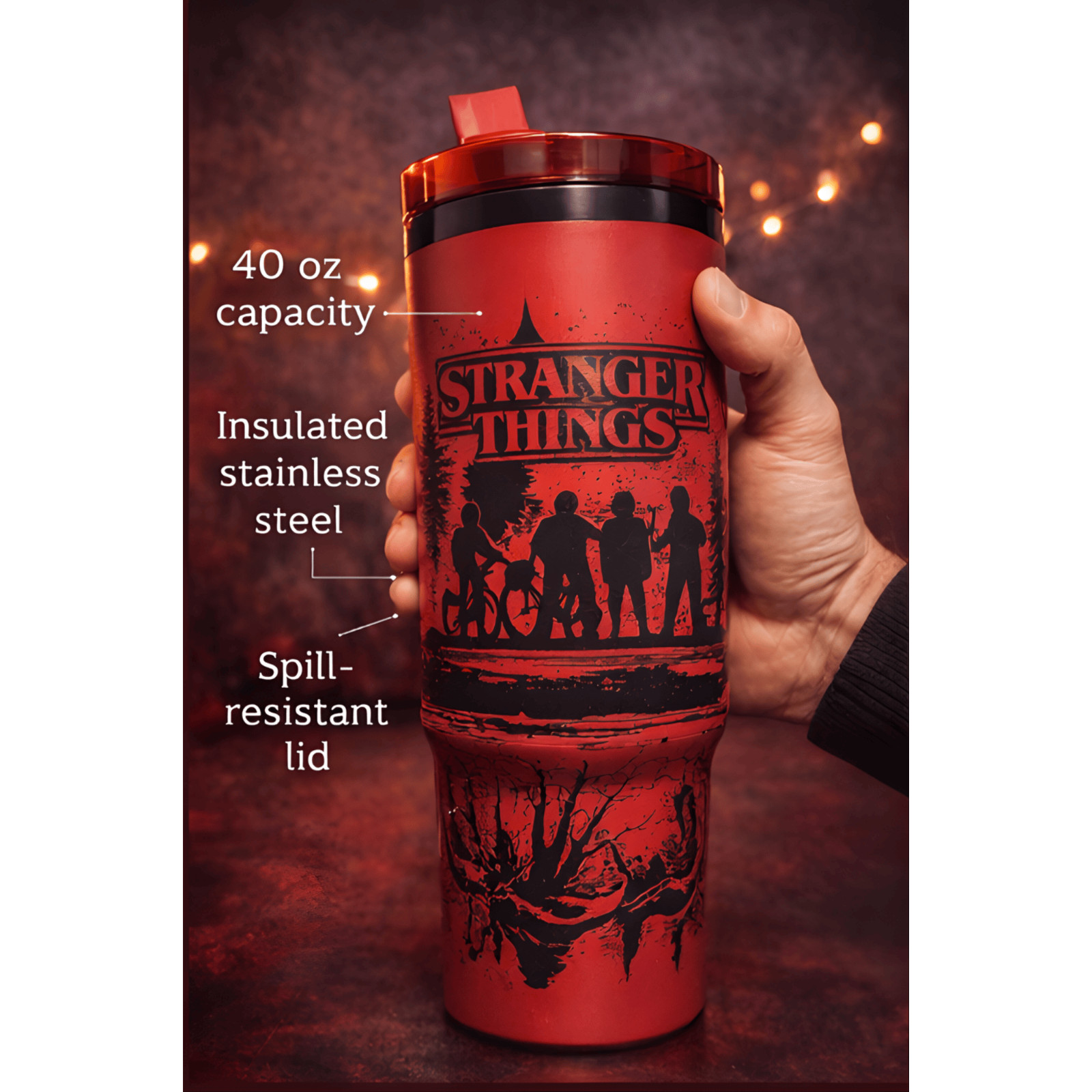 Stranger Things Inspired 40 oz Tumbler | Red & Black