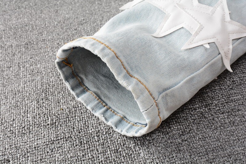 STAR PU Patchwork Men's Ripped Skinny Stretch Denim Jeans