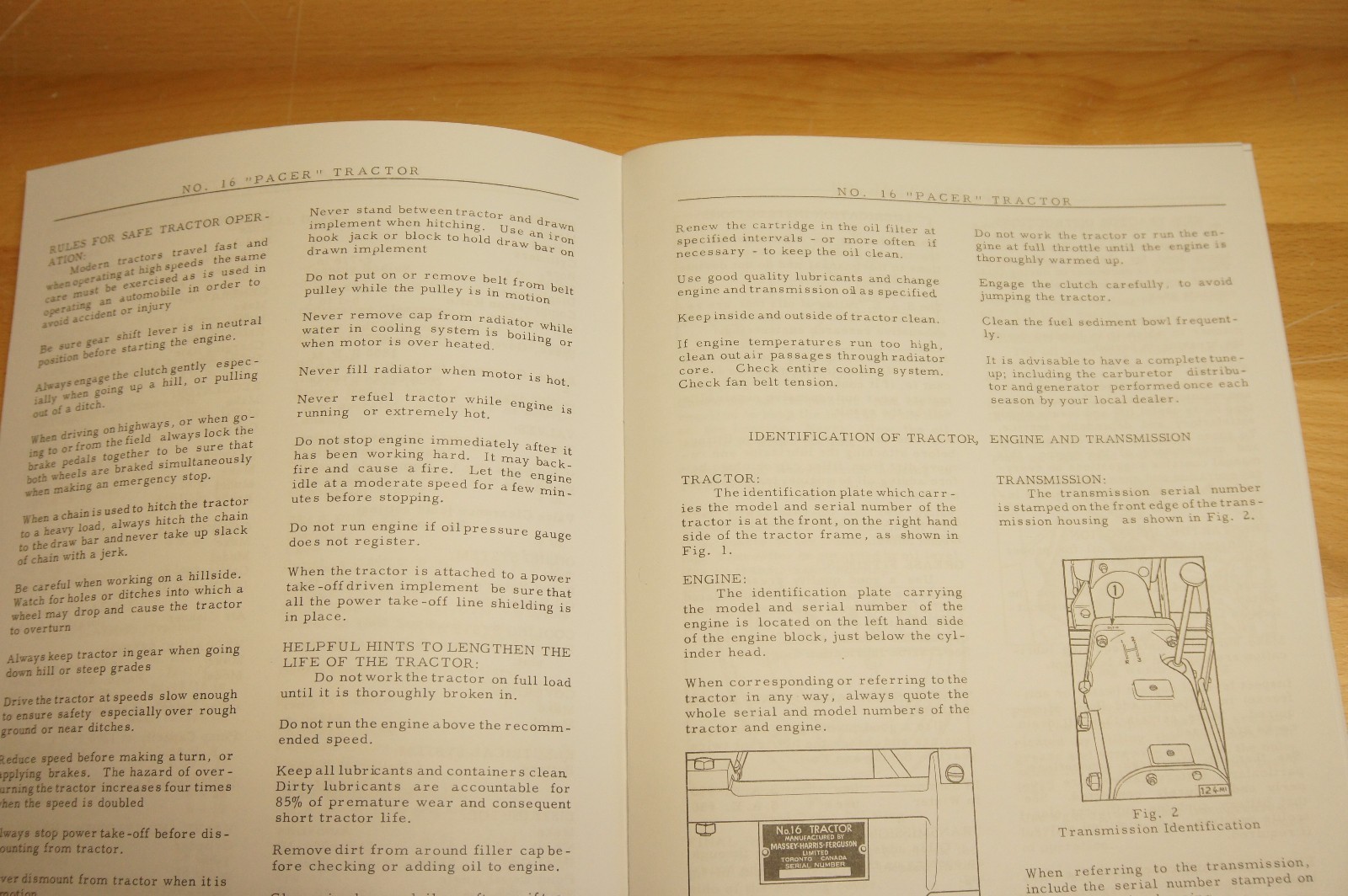 Massey Harris Pacer No 16 Tractor Owner's Manual & Parts Catalog MH Continental