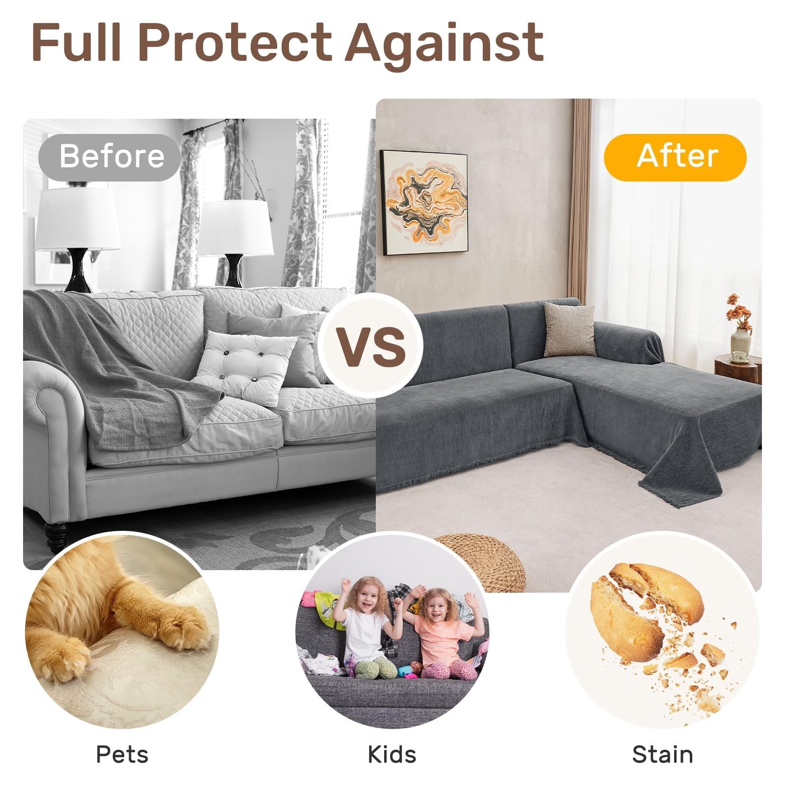 Sectional Couch Covers, 2 Pieces Washable L Shaped Couch Covers Sofa Blanket ...