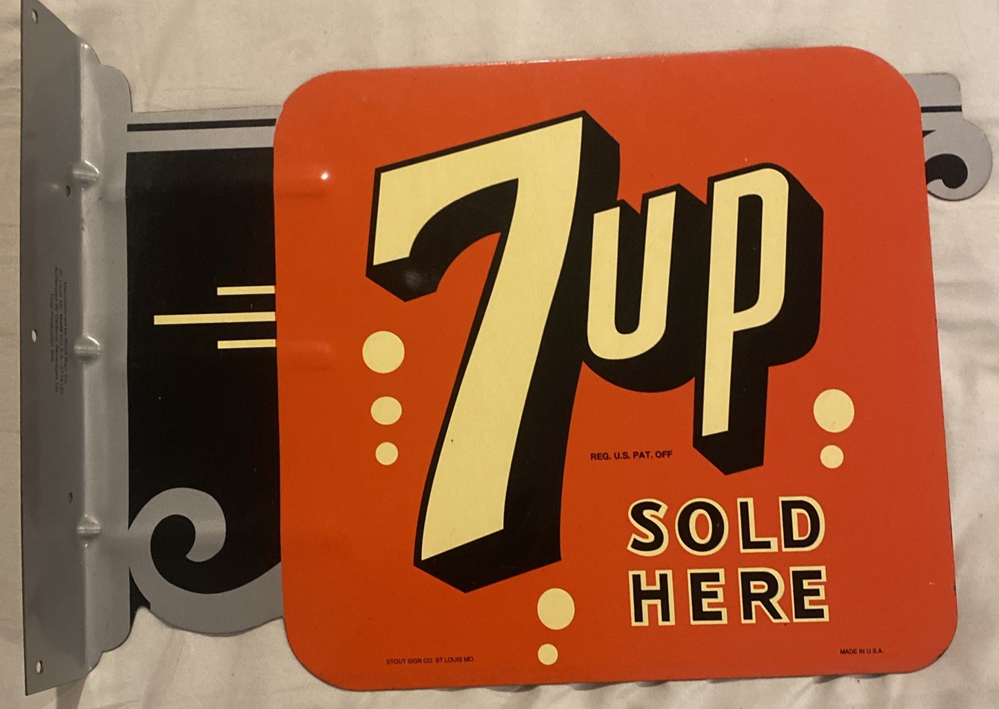 STOUT SIGN CO. LIMITED EDITION DOUBLE SIDED 7UP FLANGE SIGN 1964 Made In USA!!