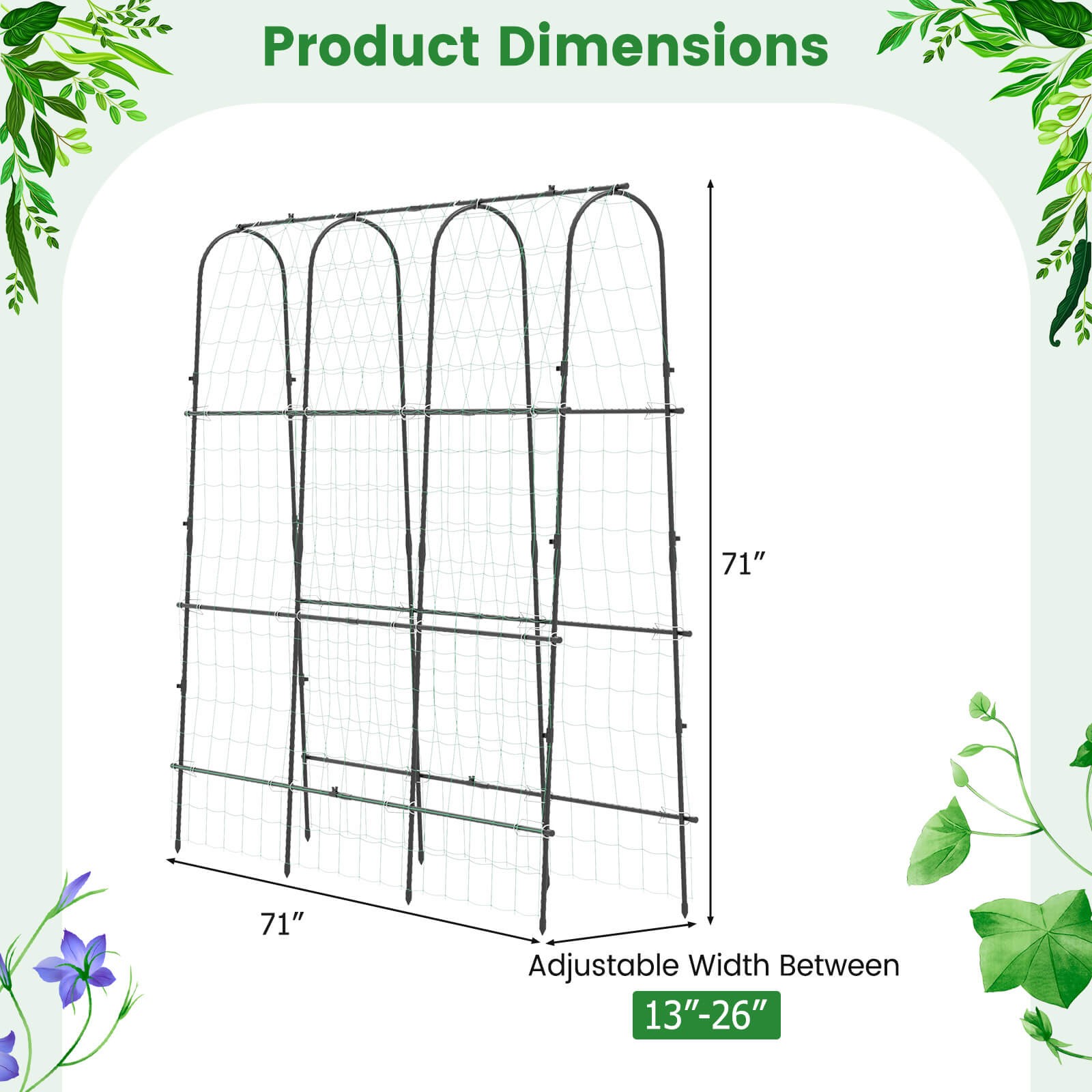 71" x 71" U-Shaped Garden Trellis w/Tear-resistant Netting Sharp Ground Stakes