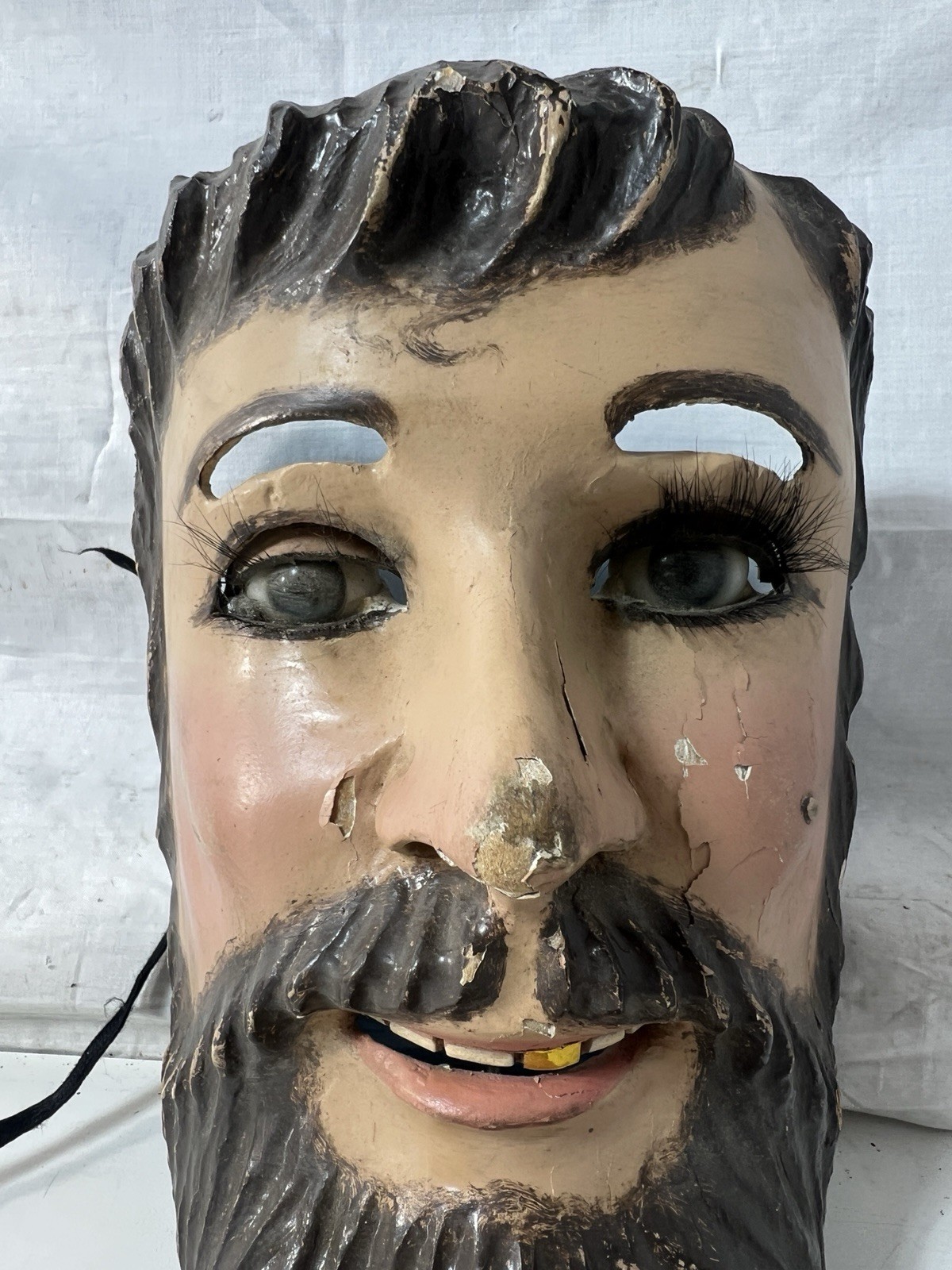 Mexican Folk Art Catrine Dandy Mask w/ Glass Eyes Moving Eyelids Gold Tooth