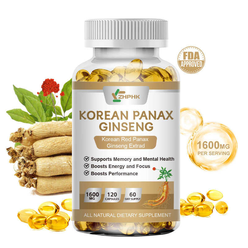 Korean Red Panax Ginseng 120 Capsules - 1600mg Extra Strength NON-GMO No Fillers