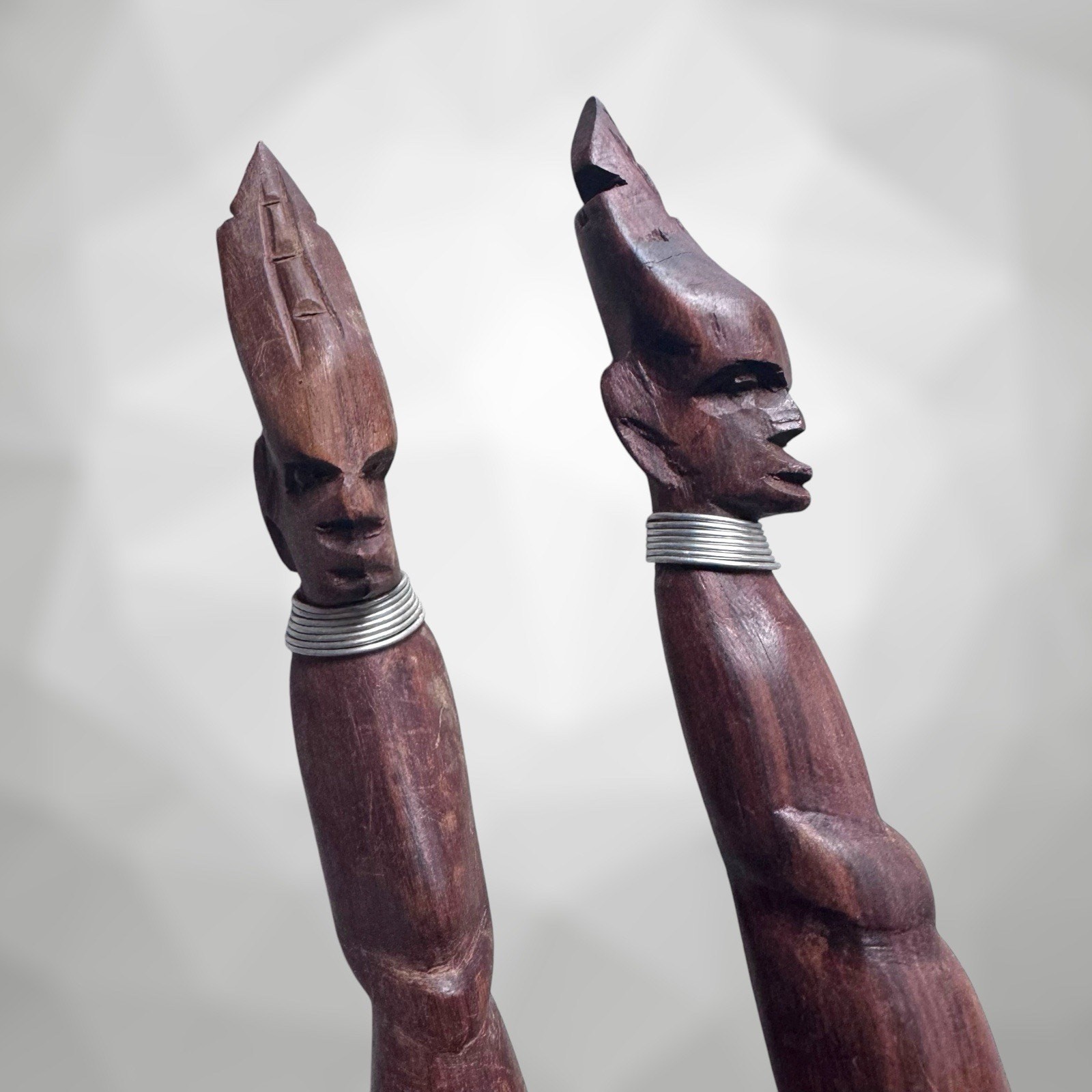 Vintage African Hand-Carved Wooden Large Spoon & Fork Set 14" Tribal Decor