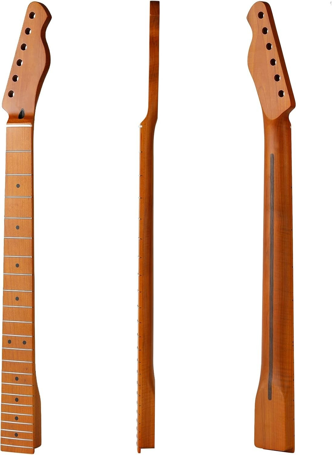 22 Frets Canadian Roasted Maple T-Style Electric Guitar Neck Bone Nut Satin 9.5"