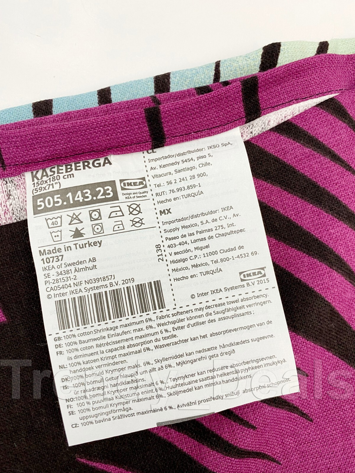 Ikea KASEBERGA Large Turkish Beach Towel/Blanket, Multicolor 59" x 71" - NEW