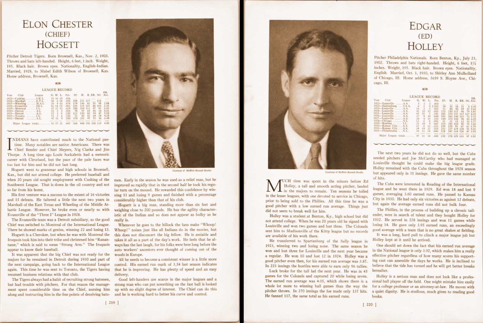 1933 Chief Hogsett & Ed Holley 1930s Vintage Baseball Photo Page 8x10