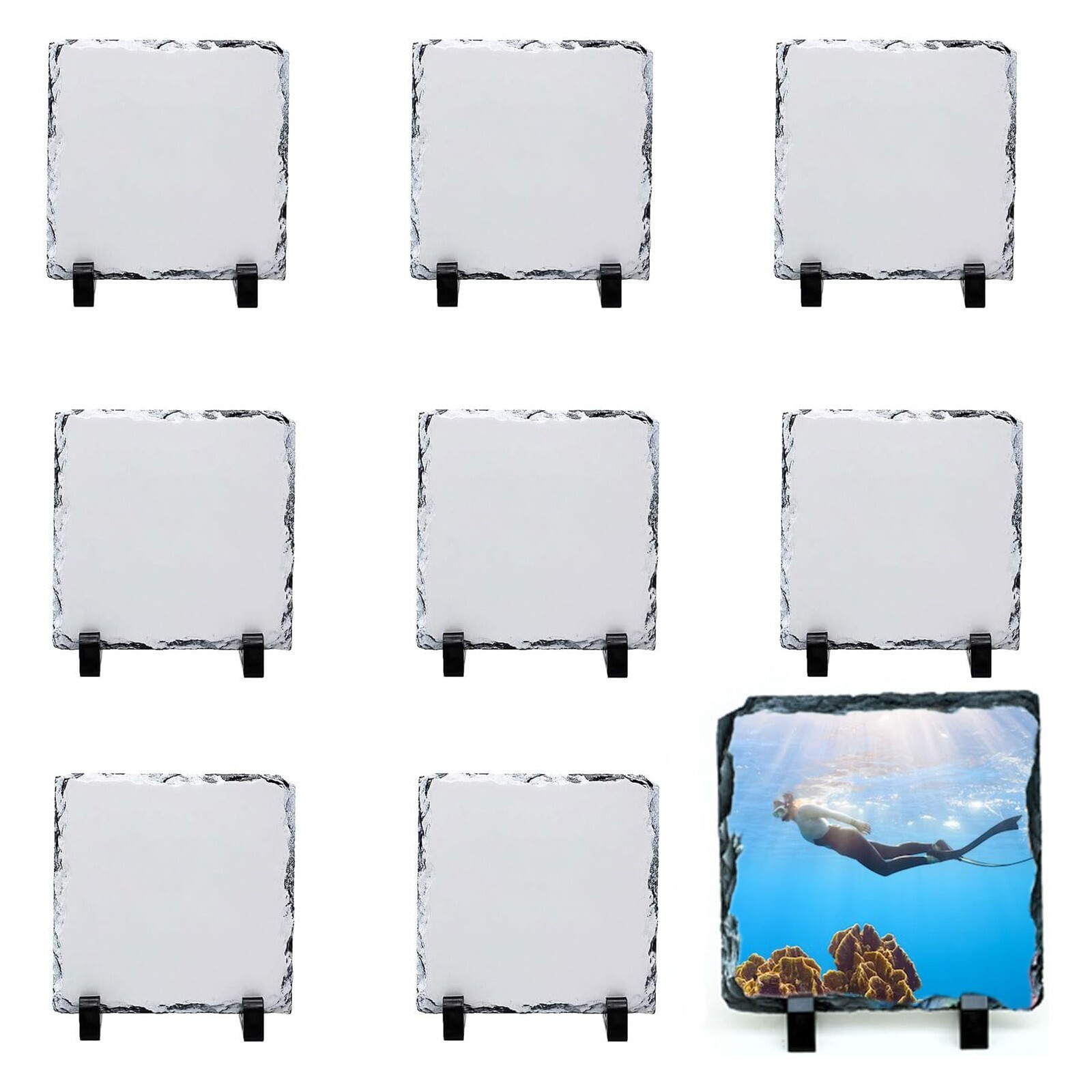 20pcs 7.87" x 7.87" Square Sublimation Photo Slate Rock Stone Photo Frame Gloss