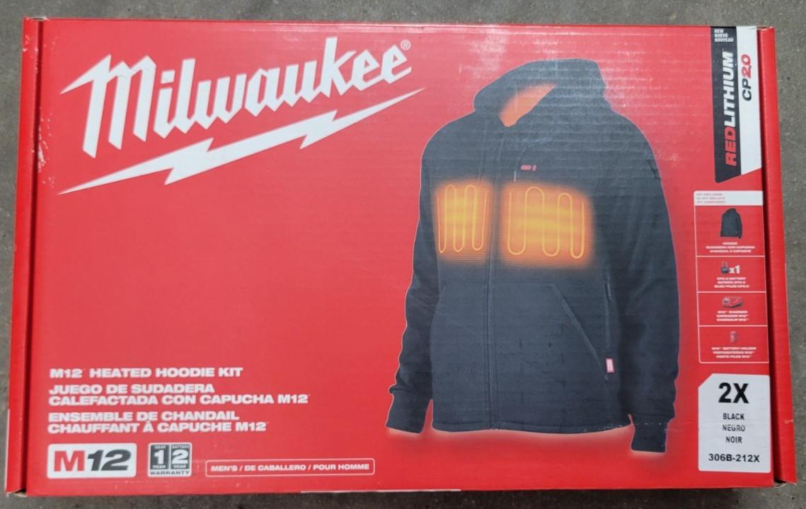 Milwaukee M12 Battery Heated Hoodie Kit Black 2X - XXL  306B-212X