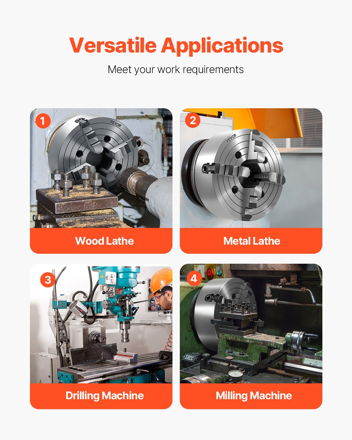 VEVOR 10 Inch 4-Jaw Self-Centering Lathe Chuck for Drilling Milling Machine