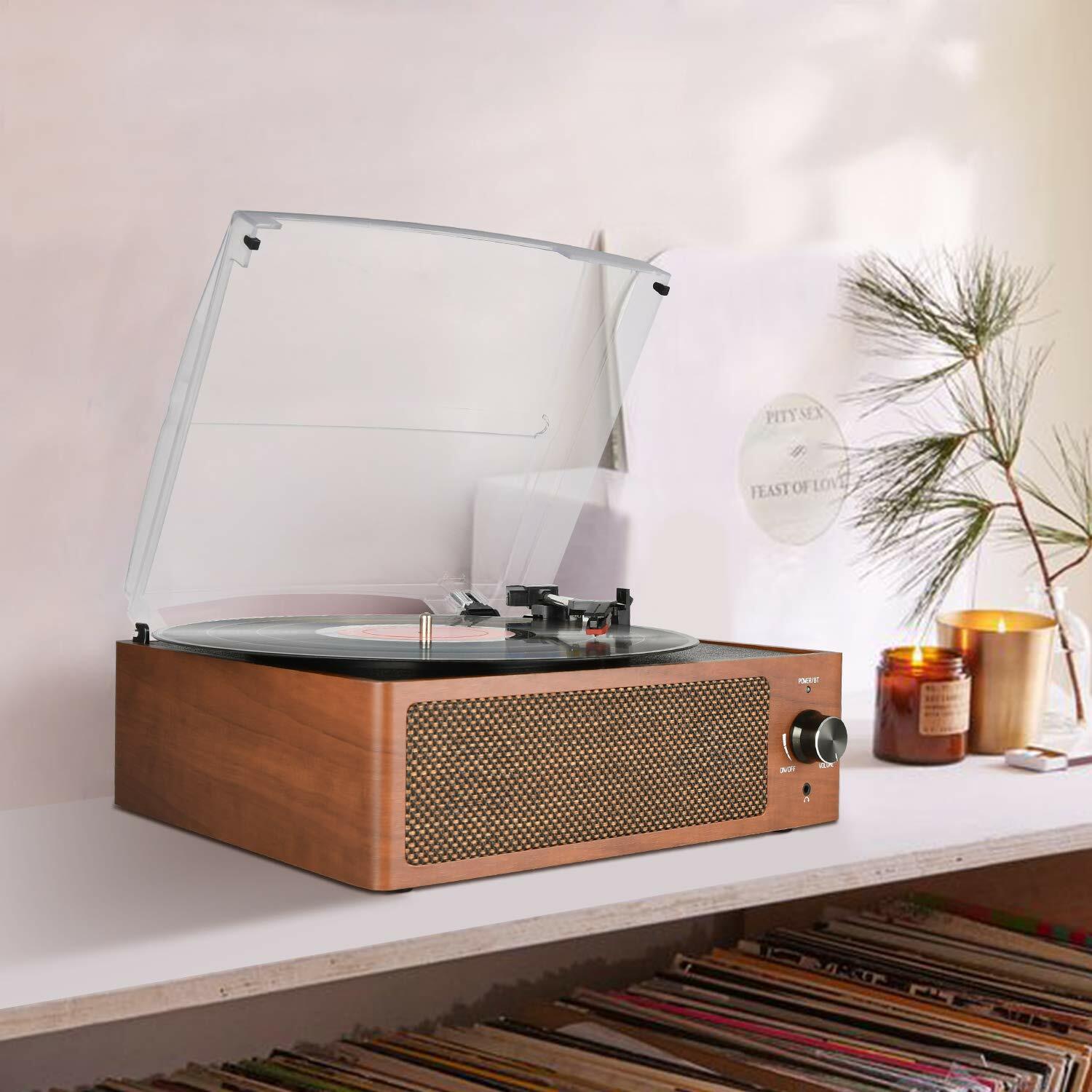 Bluetooth Record Player Belt-Driven 3-Speed Turntable, with Headphone Jack