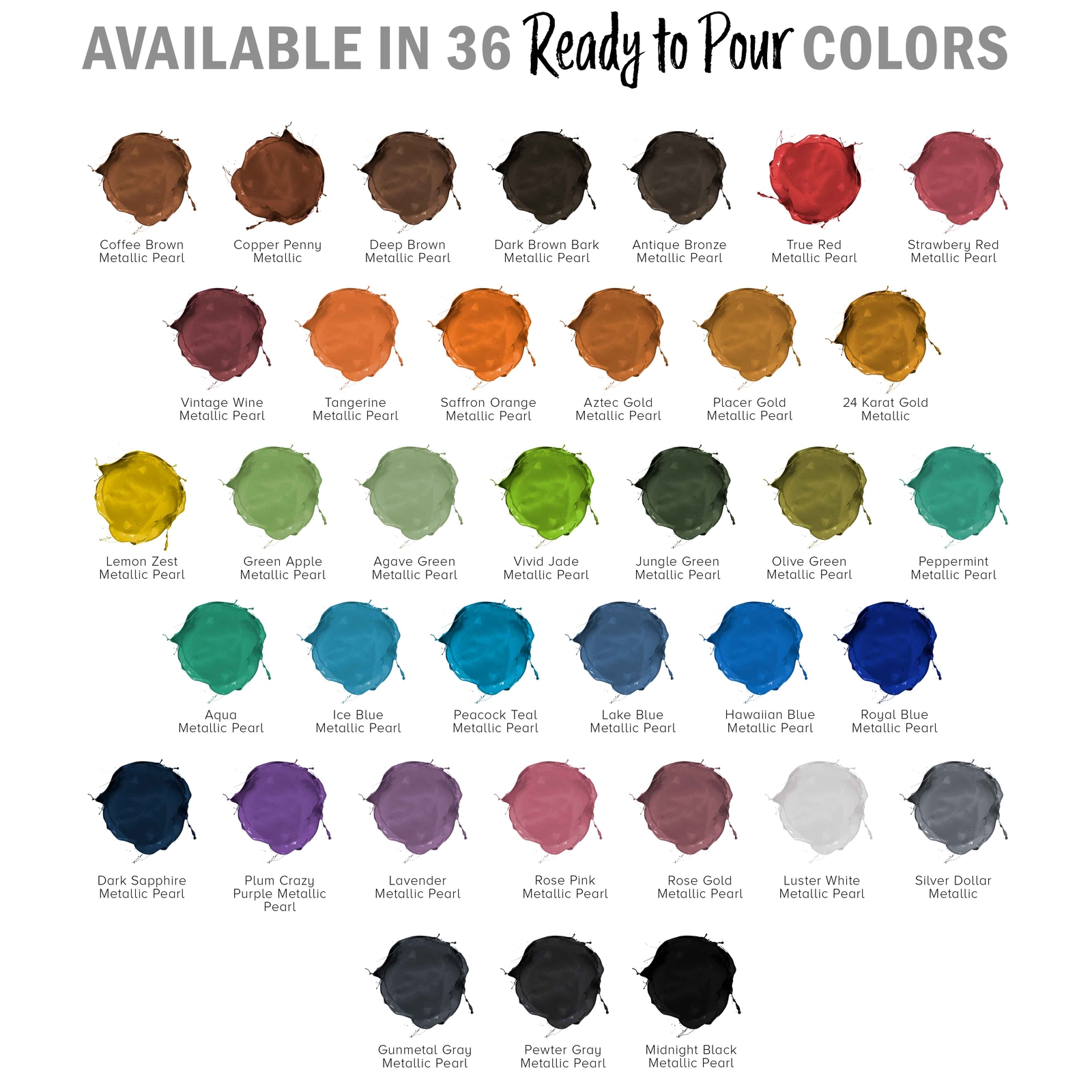 36-Color Metallic Ready to Pour Acrylic Pouring Paint Set, Silicone Oil & Gloss