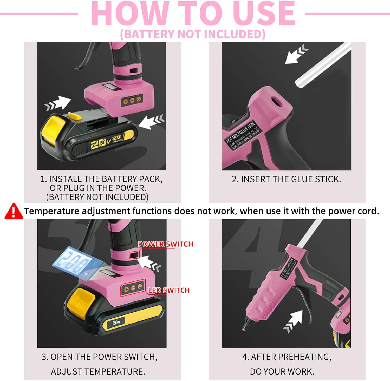 100W Cordless Hot Glue Gun for Dewalt 20V MAX Battery with 20PCS Full Size