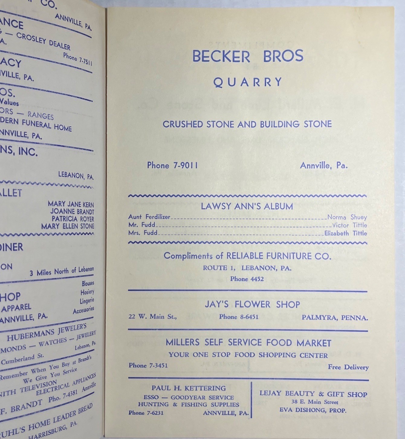 Vintage Comedy Program 1952 Fire Dept Annville PA