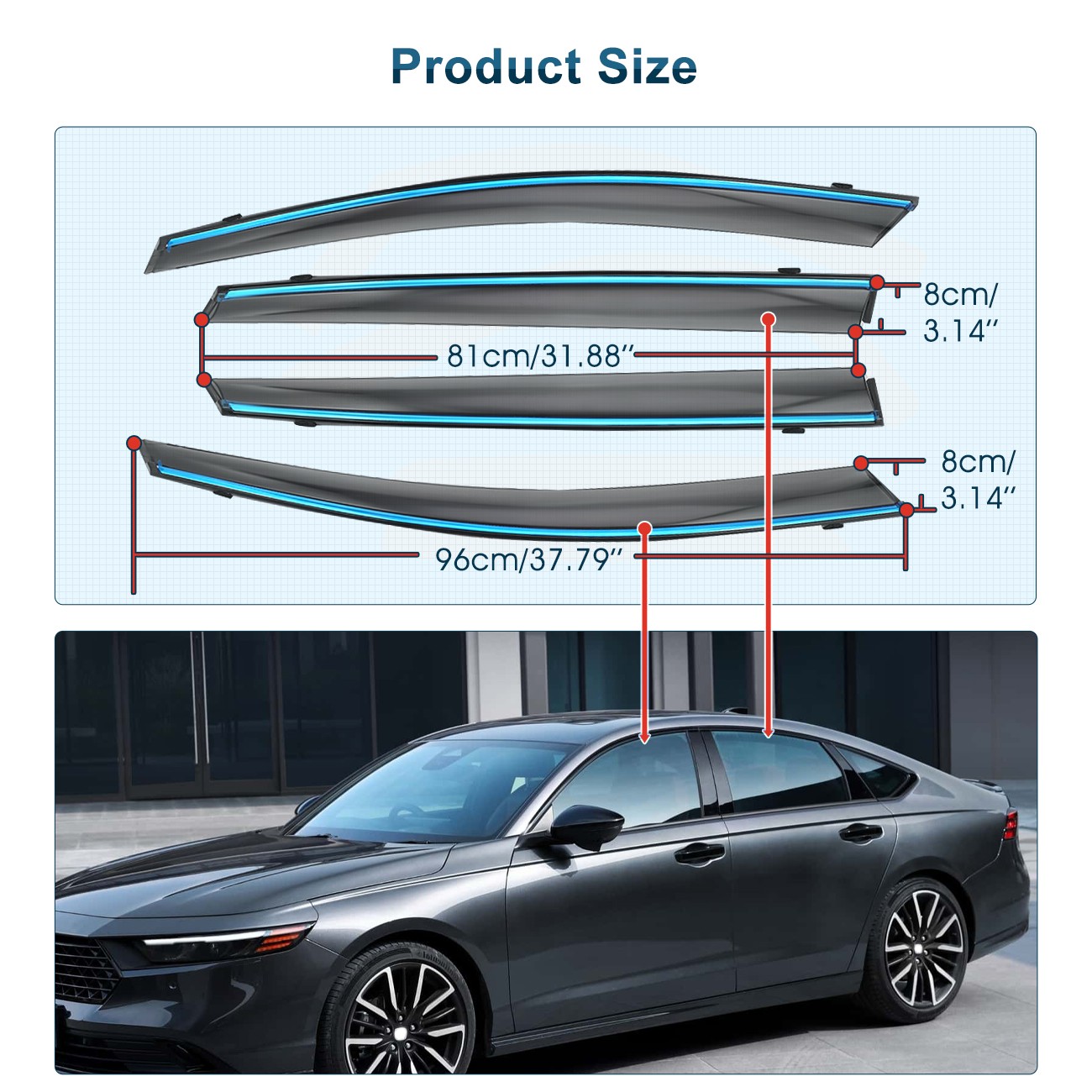 Window Visor Rain Guard Deflector For 2018-2022 Honda Accord Clip-on Chrome Trim