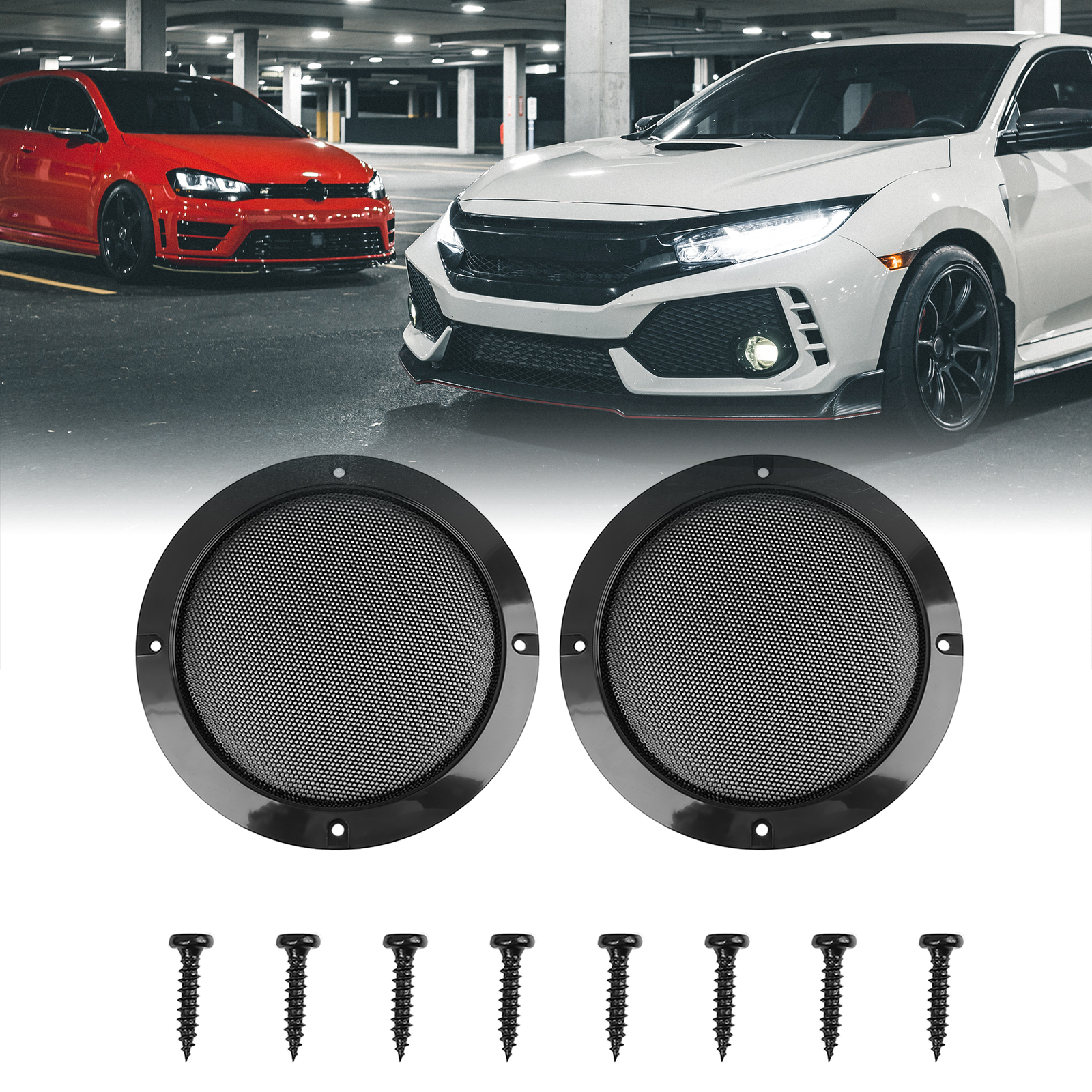 2pcs 6" Auto Car Speaker Grill Cover Steel Mesh Audio Subwoofer Protector Black