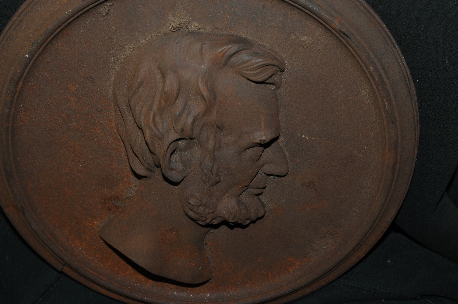Vintage Cast Iron US President Abraham Lincoln Portrait Raised Relief Plaque ..