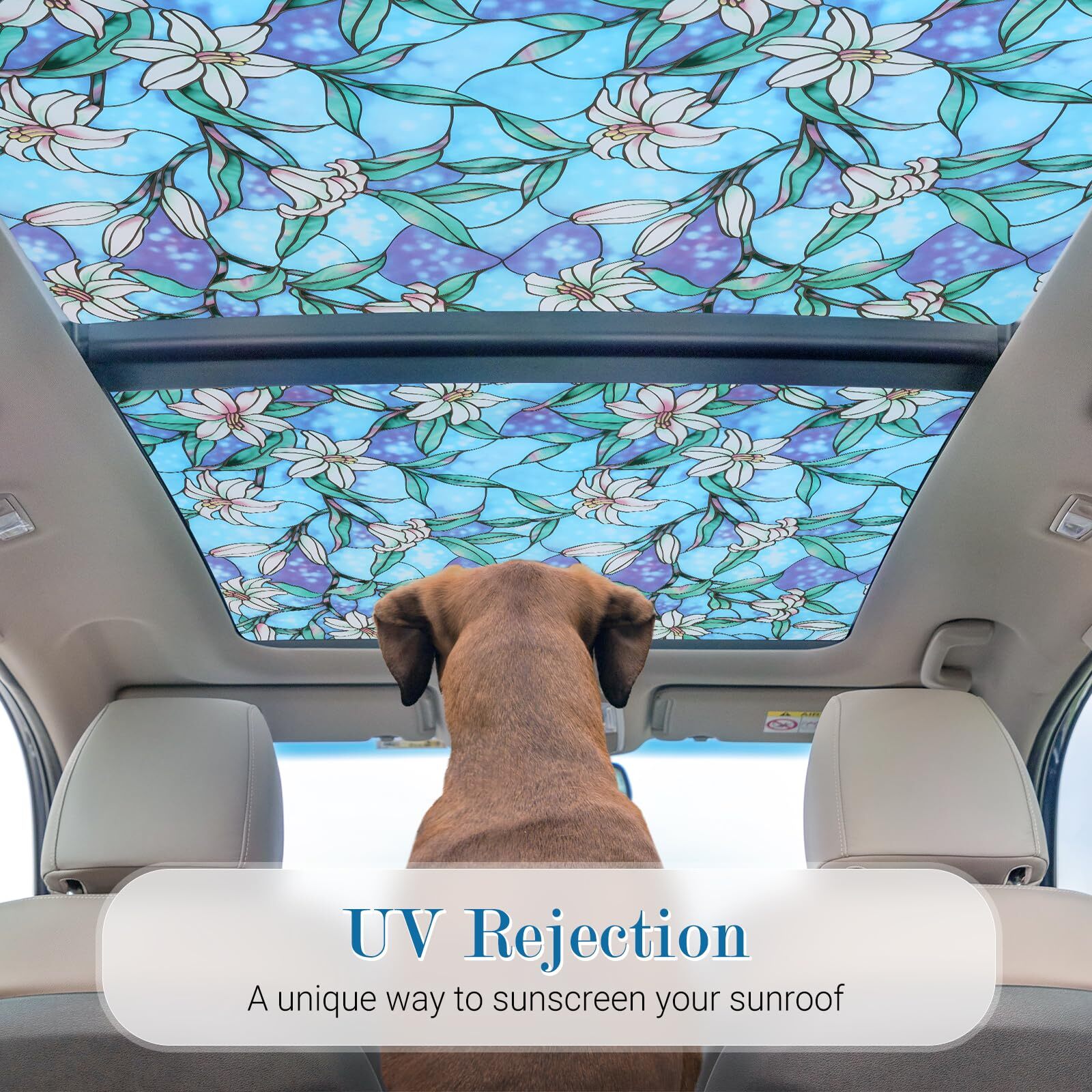 rabbitgoo Stained Glass Window Film Static Cling Blue Lily Decorative Film Door