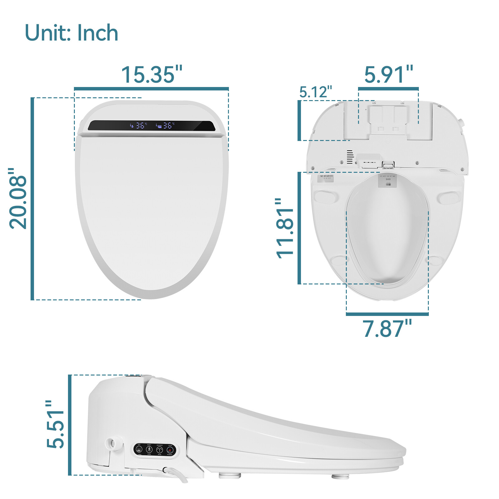 Elongated Bidet Electric Smart Toilet Seat White Wireless Remote Warm Seat NEW