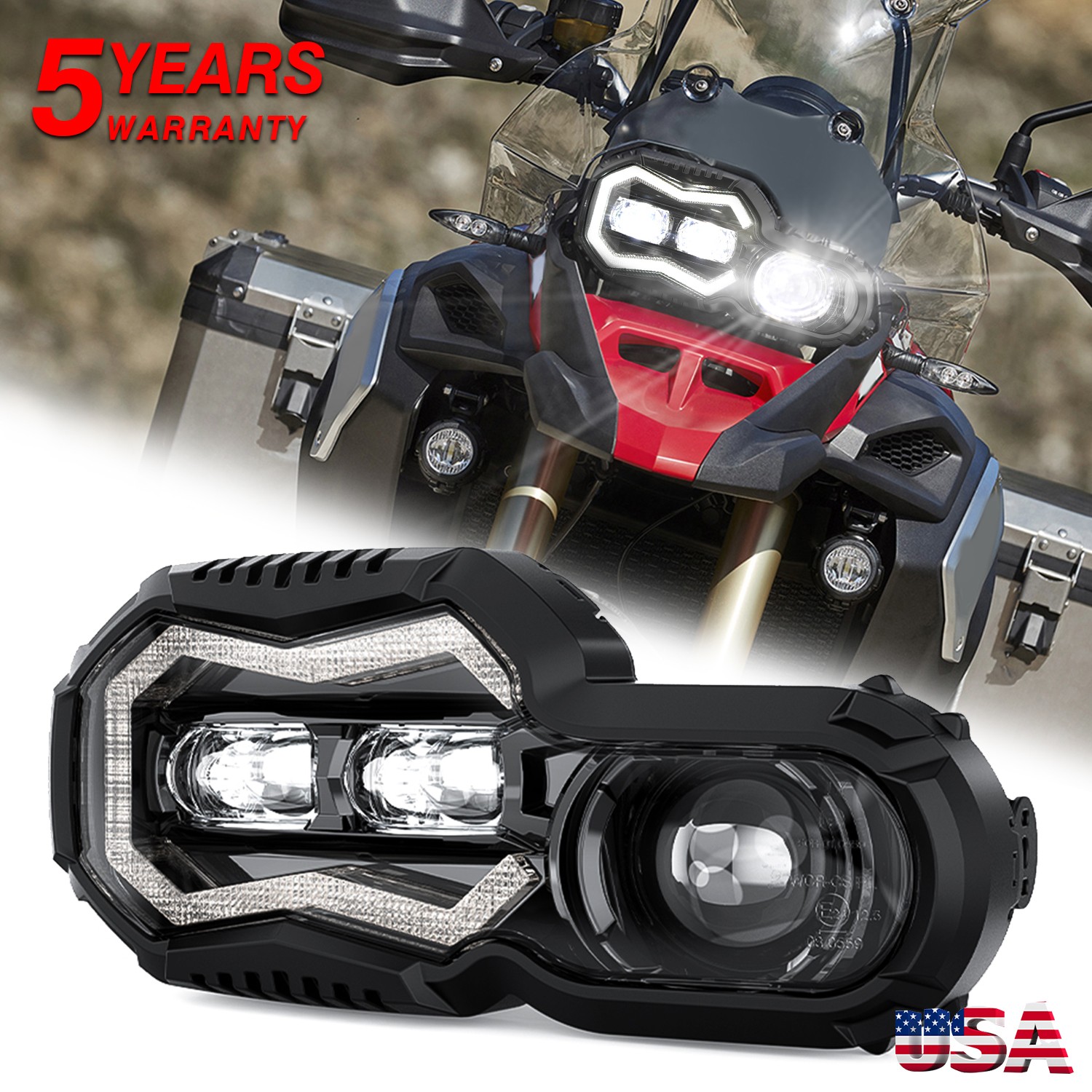 DOT Black LED Headlight Assembly Hi/Lo DRL Lamp EMC For BMW F800GS F700GS F650GS