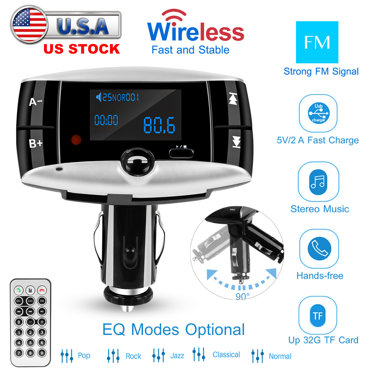 Wireless FM Transmitter Modulator Car Kit MP3 Player SD USB LCD Remote