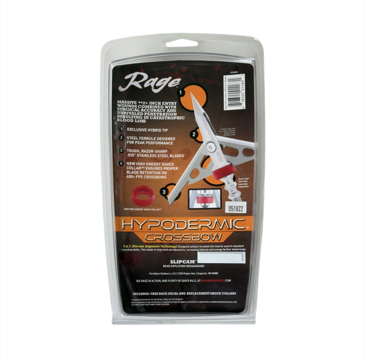 Rage HD Hypodermic Crossbow Broadhead - 100 Grain 2 Blade 2"+ Cut - Pack of 3+1