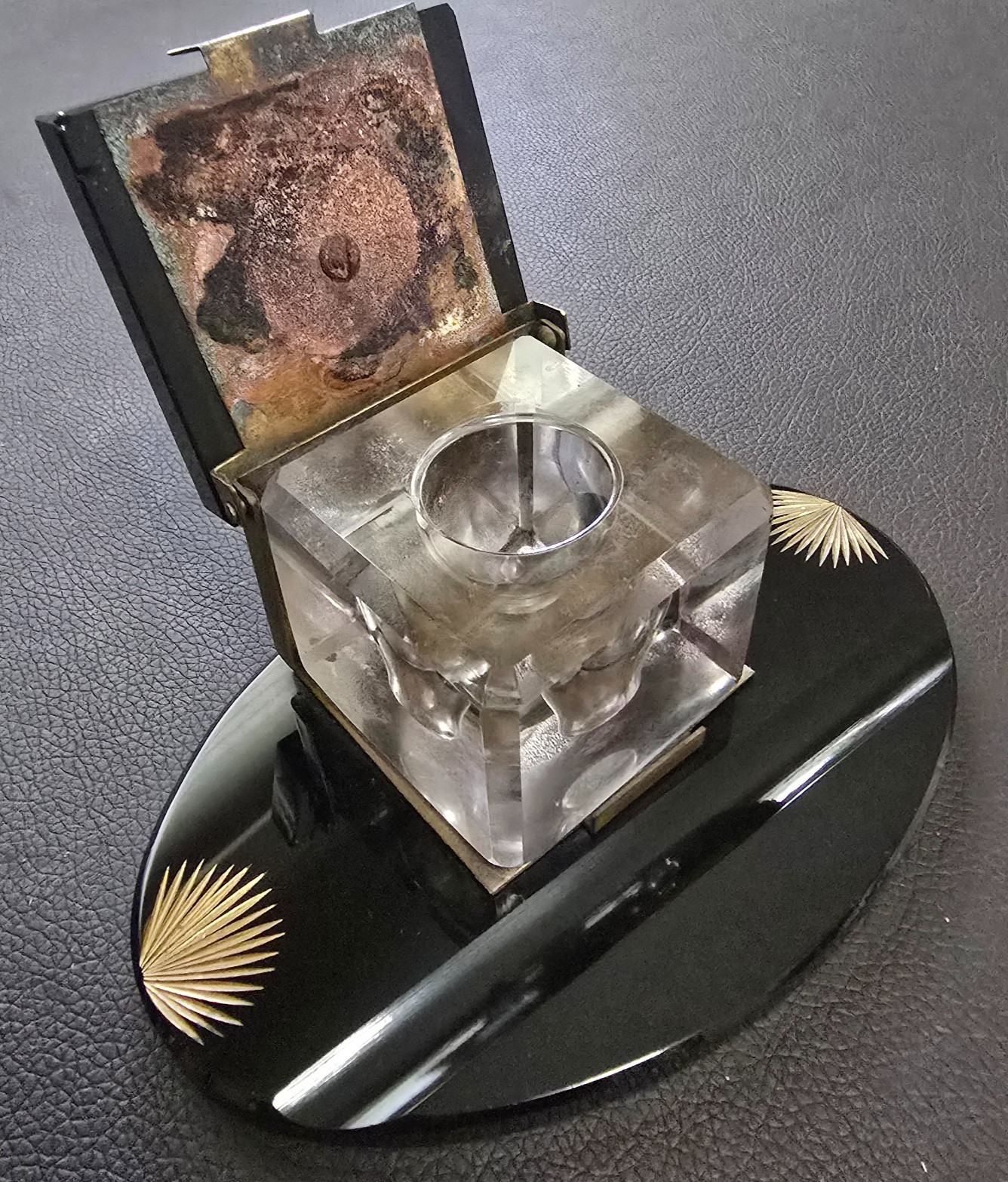 Antique Art Deco Desk Set, Calligraphy Set, Gold Sunburst Details, Stunning!