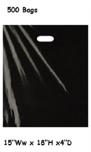 Plastic Bags 500 Black Retail Merchandise Shopping Diecut Handle 15" x 18" x 4"