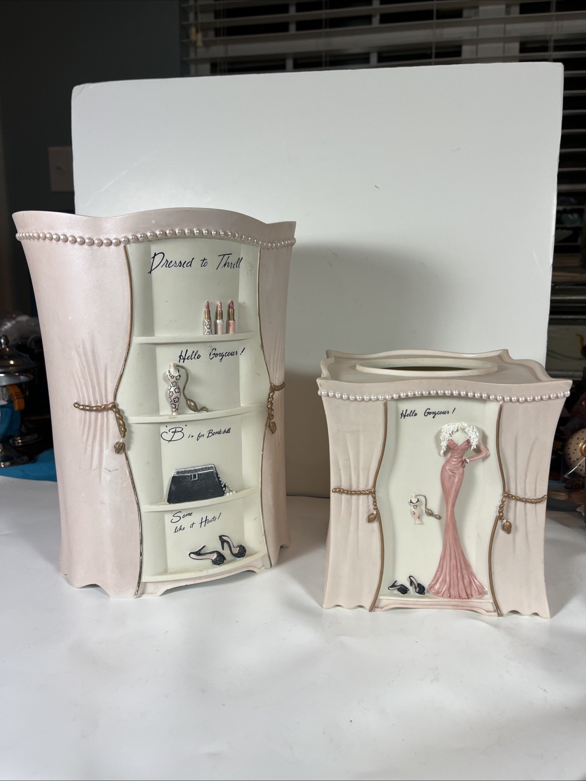Vintage Accessories Dress To Thrill BedBath&Beyond Rare Tissue Box & Trash Can