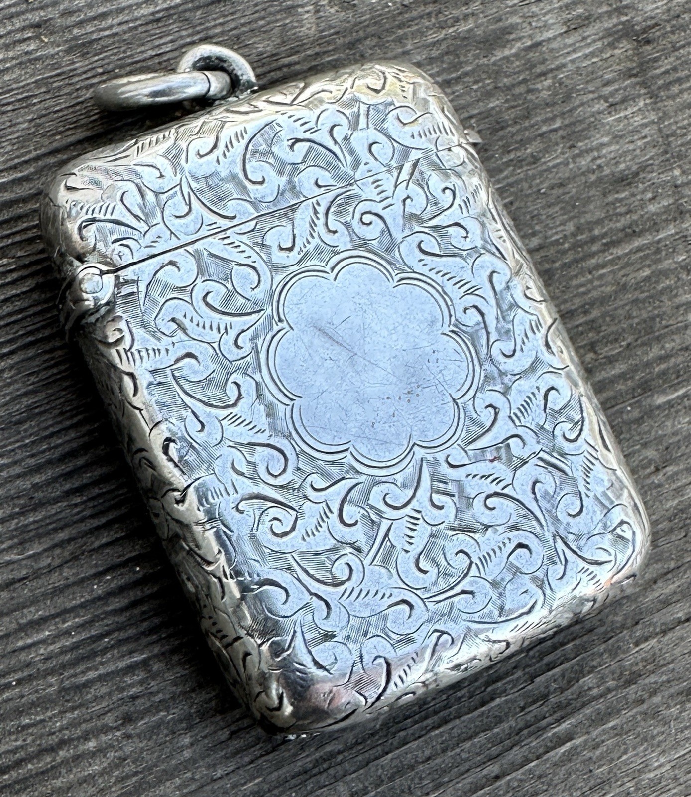 Antique Albert Baker & Co. Sterling Silver Engraved Vesta Case Match Safe