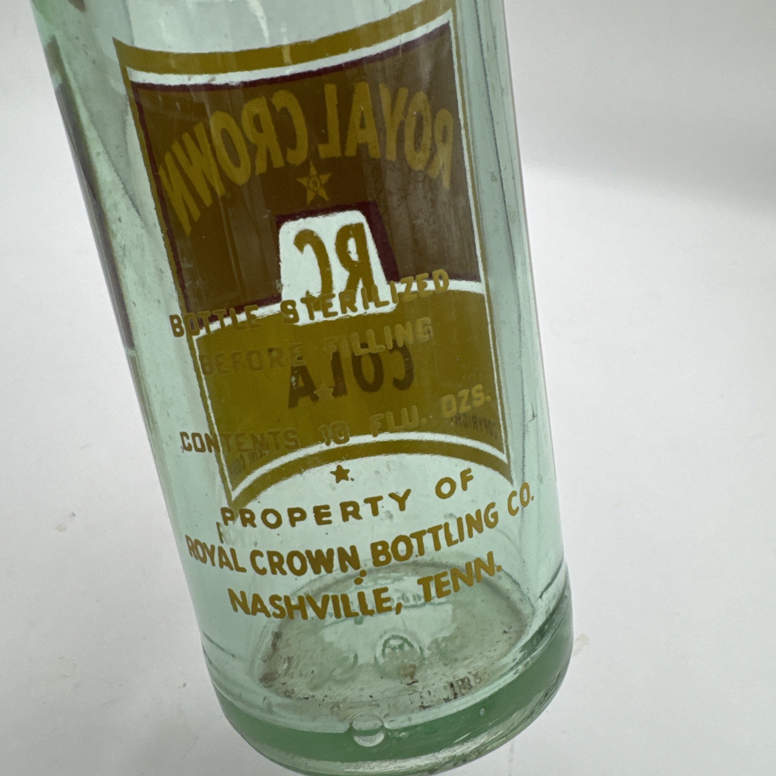 Vintage RC Royal Crown Cola 10oz Glass Bottle Nashville TN bottled