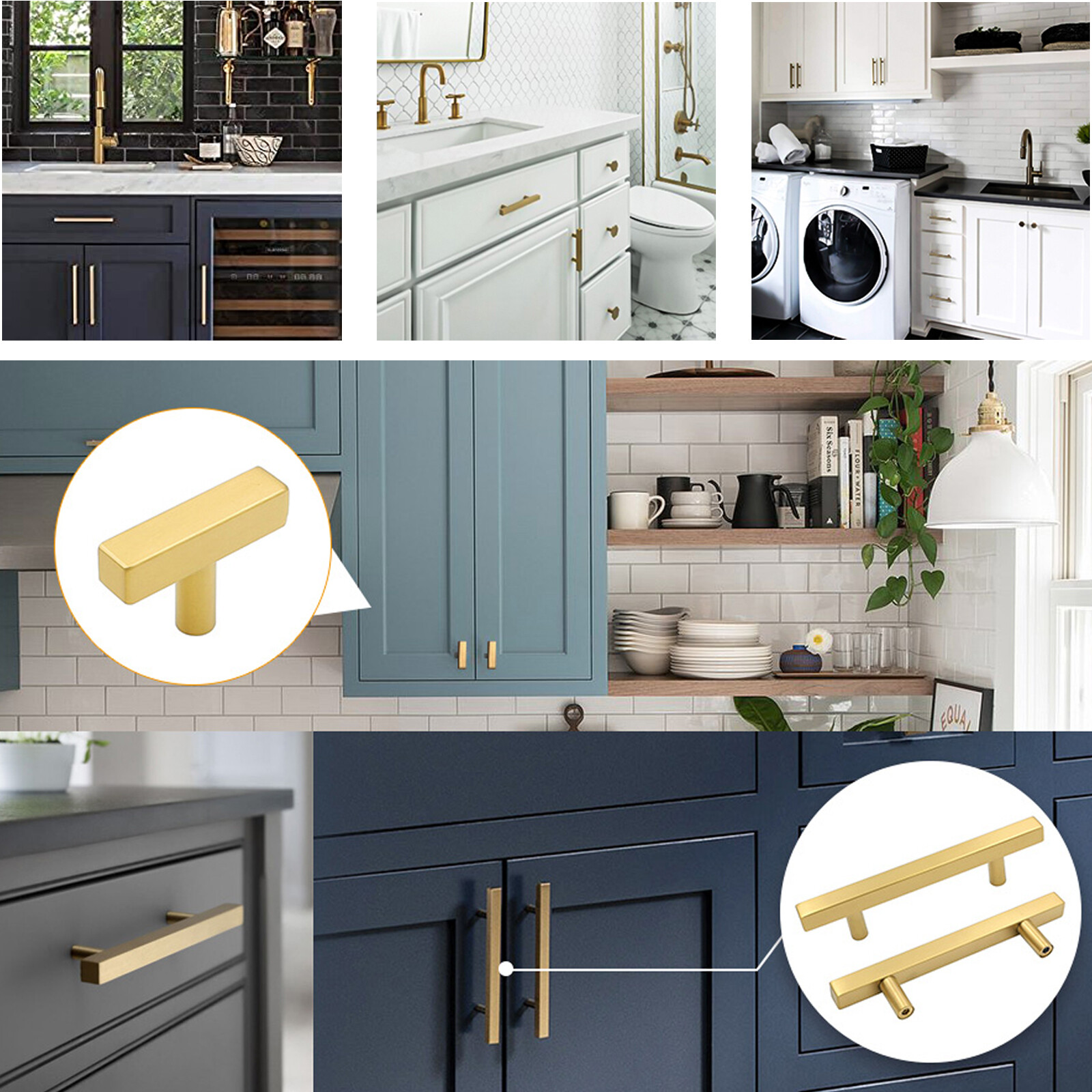 Stainless Steel Kitchen Square Cabinet Handles Black Gold T Bar Drawer Pulls Lot