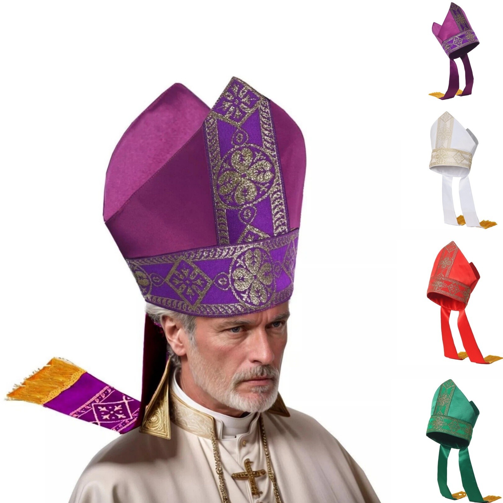 Catholic Bishop Hat Papal Mitre Hat Clergy Headgear Priest Hats for Liturgical