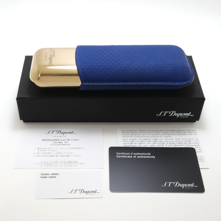 S.T.Dupont 183274 DRAGON Double Cigar Case / Cigar Holder Royal Blue & Gold NEW