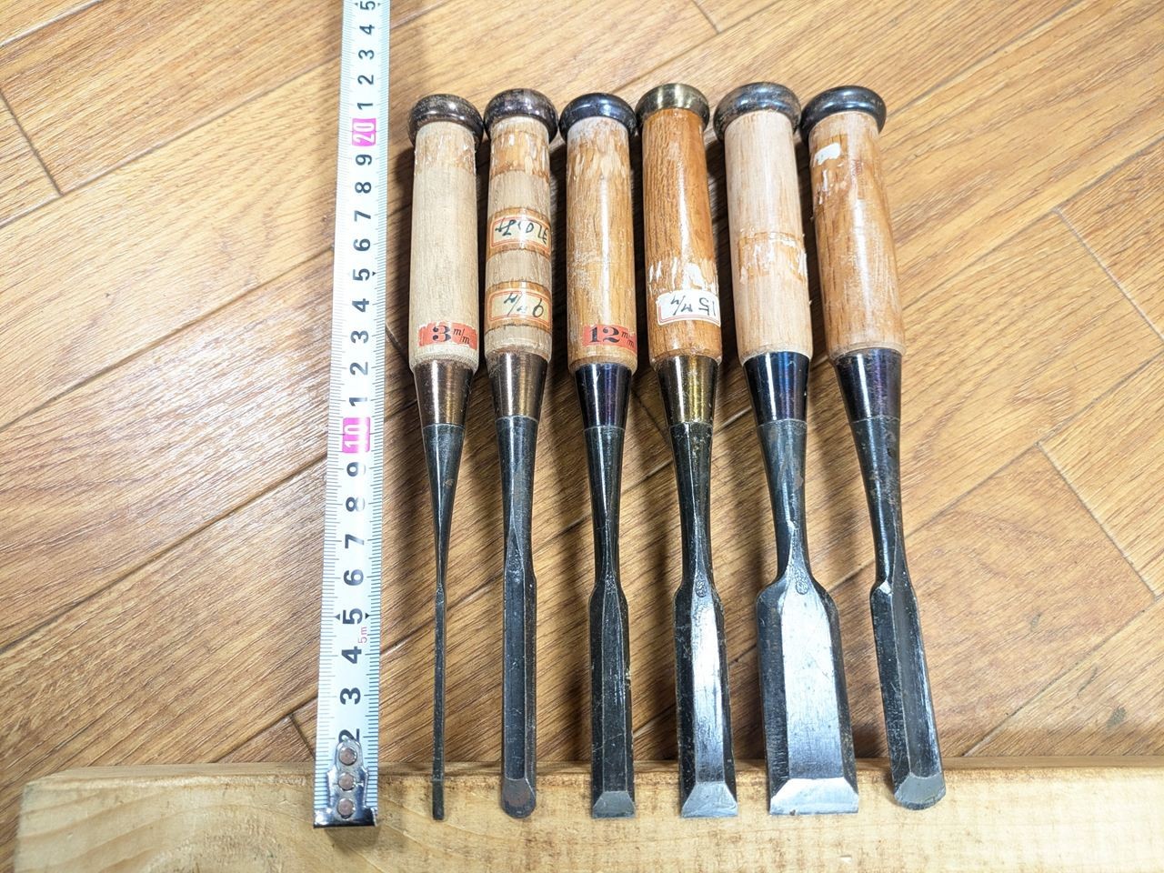 Japanese vintage chisel tataki Nomi Japan Signed Old 3.9.12.15.24.16mm RB058