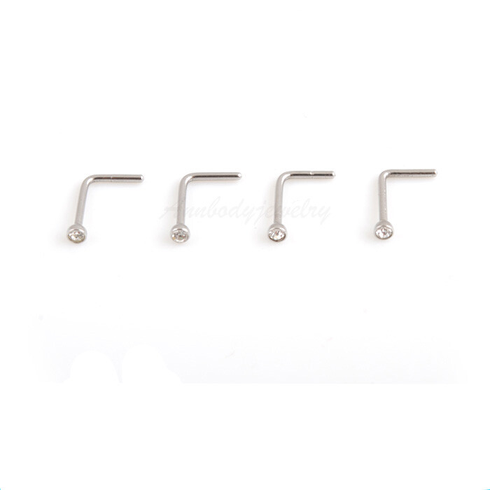 316L Steel Clear Crystal Micro Nose Ring Stud L-Shaped 18G 20G
