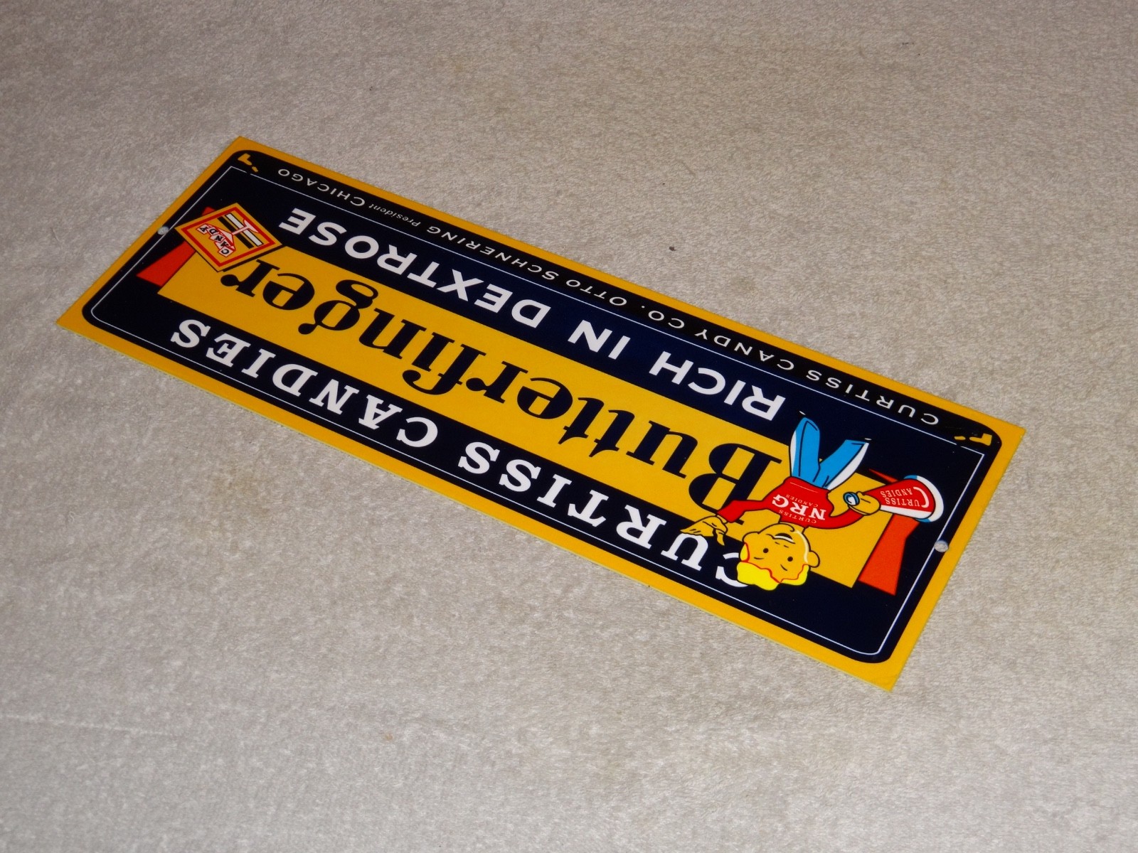 VINTAGE CURTISS CANDIES BUTTERFINGER 15" METAL CHICAGO CHOCOLATE CANDY BAR SIGN!