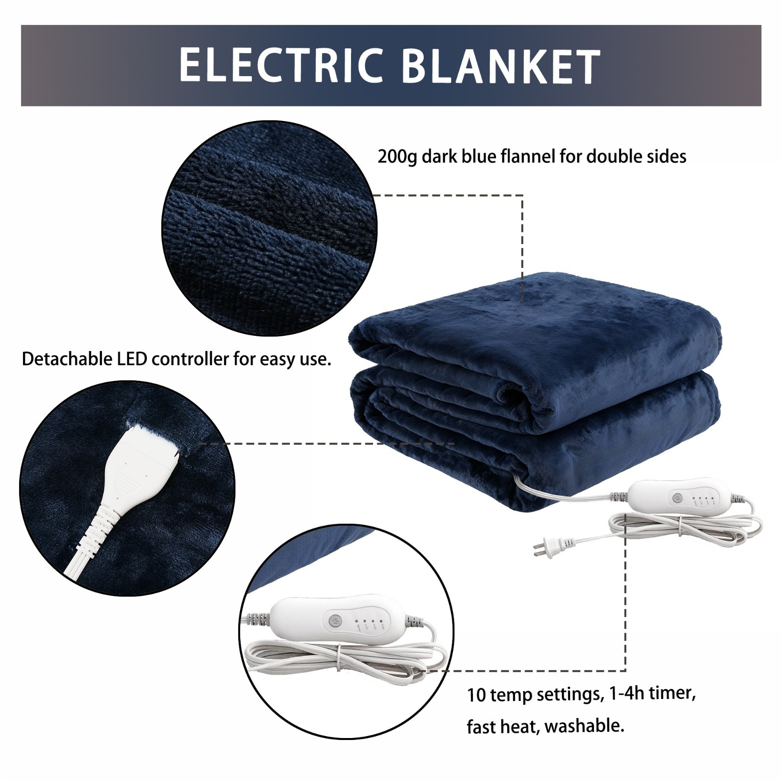 QUIBI Soft Flannel 4 Heat Levels Electric Heated Blanket Size Queen (84"x90")