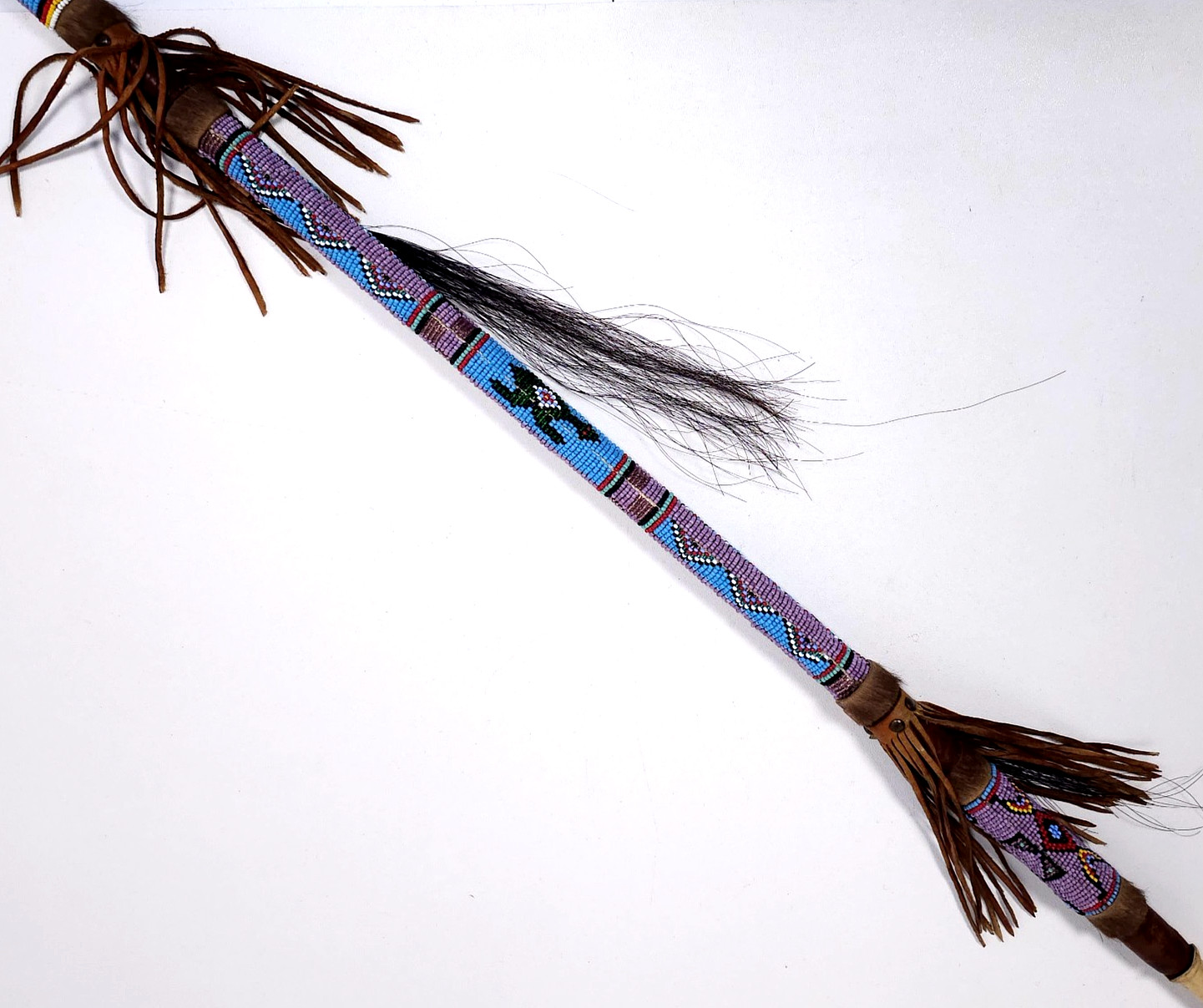 Vintage Native American Ceremonial Beaded Lance Spear 58" Indian Coup Staff