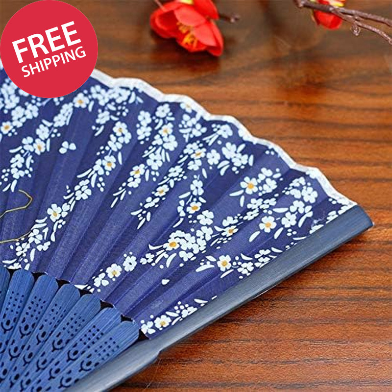 Floral Patterned Hand Fans, Vintage Silk and Japanese Lace Designs with Bamboo F