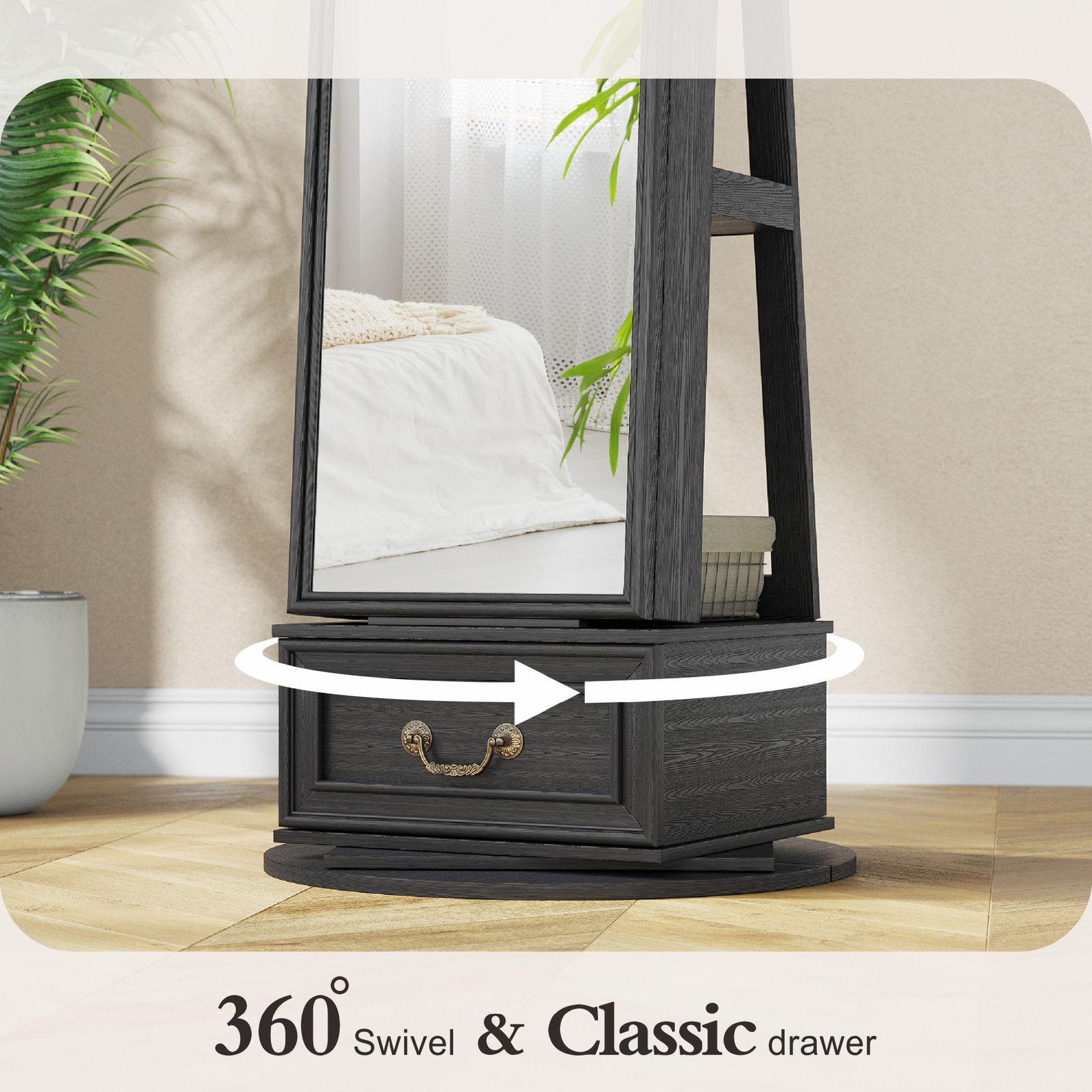 360°Swivel Jewelry Armoire Cabinet with Full Length Mirror/LED Lights/Drawers