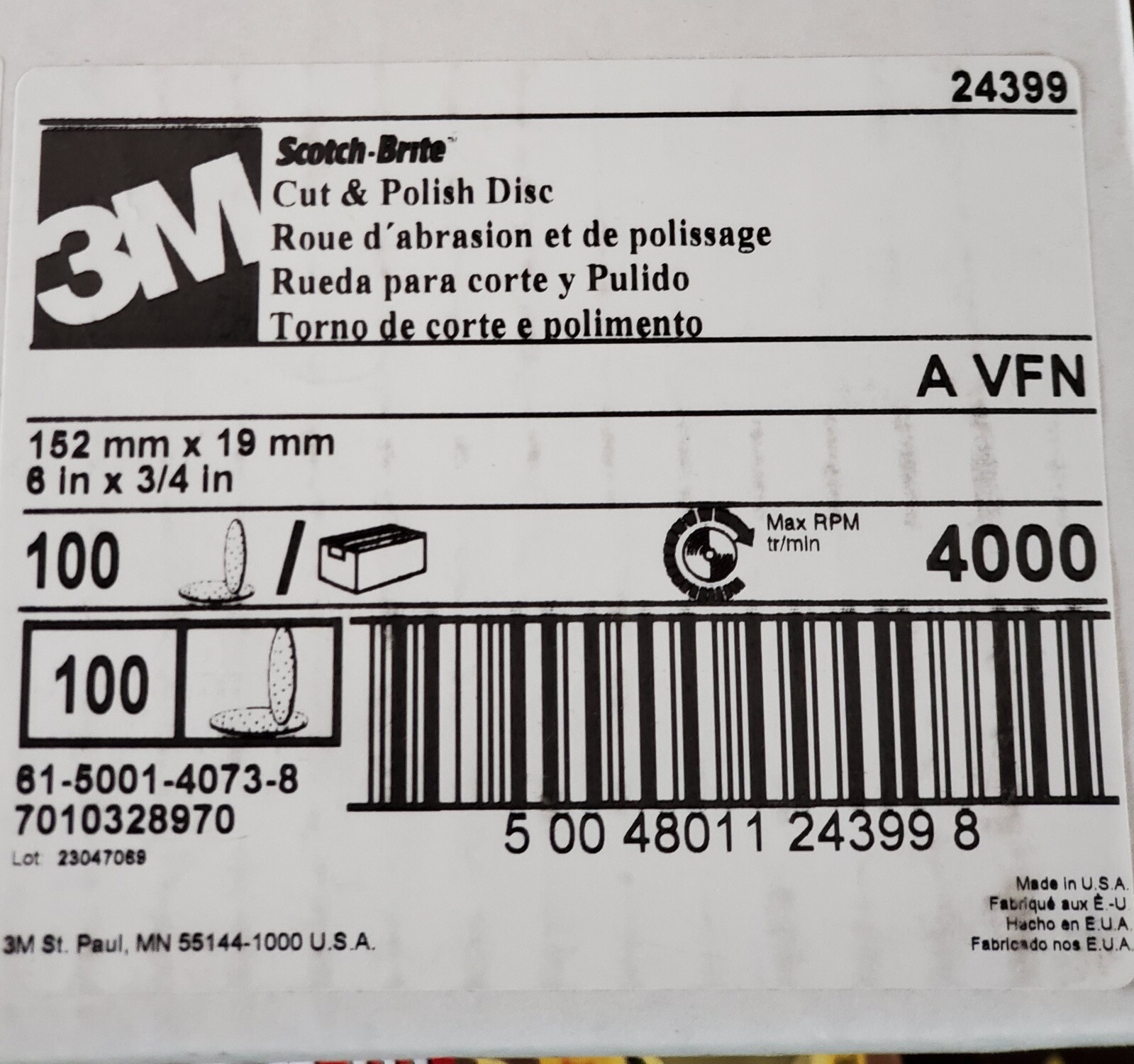 (5) 6” Scotch-Brite Cut & Polish Finishing Disc Very Fine Alum Oxide 3/4” Arbor