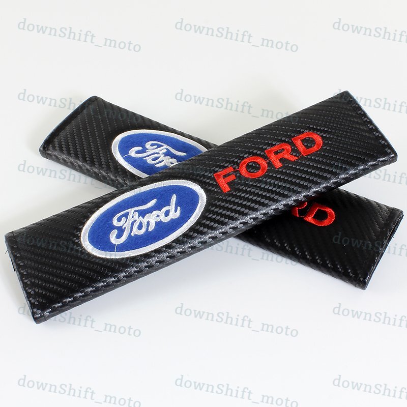Set of NEW Black FORD Carbon Look Seat Belt Cover Shoulder Pads Embroidery Logo