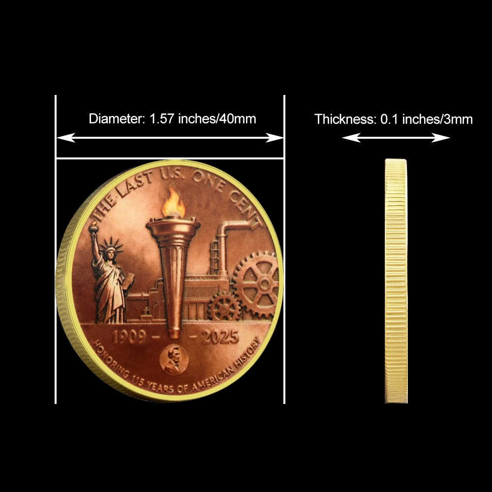 Final Penny Challenge Coin – The Last US One Cent, 1909-2025, Lincoln Memorial