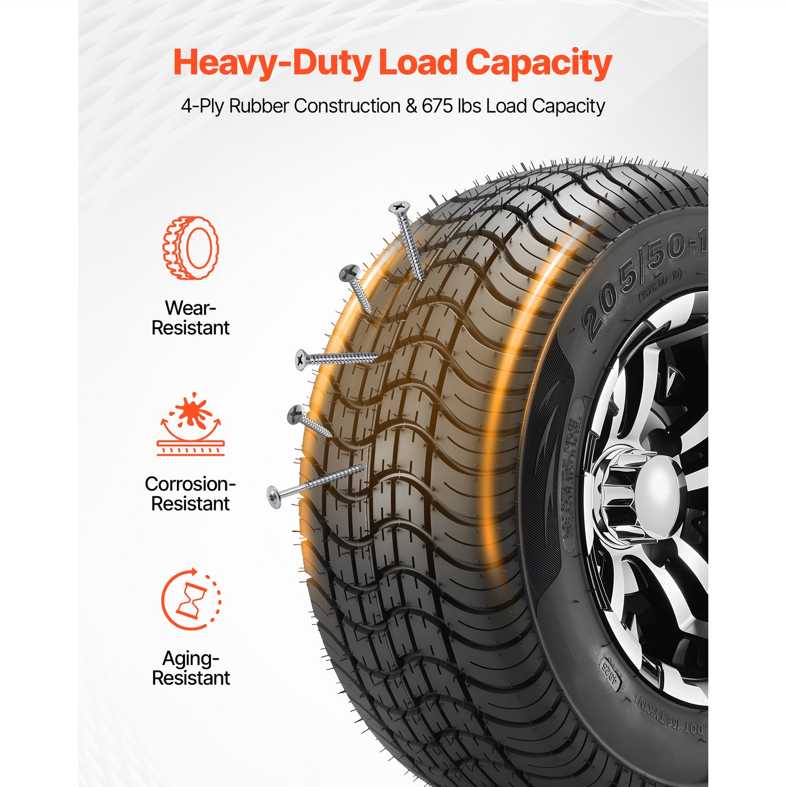 Uimoso Golf Cart Wheels & Tires Set of 4 10" 205/50-10 Compatible with Club Car