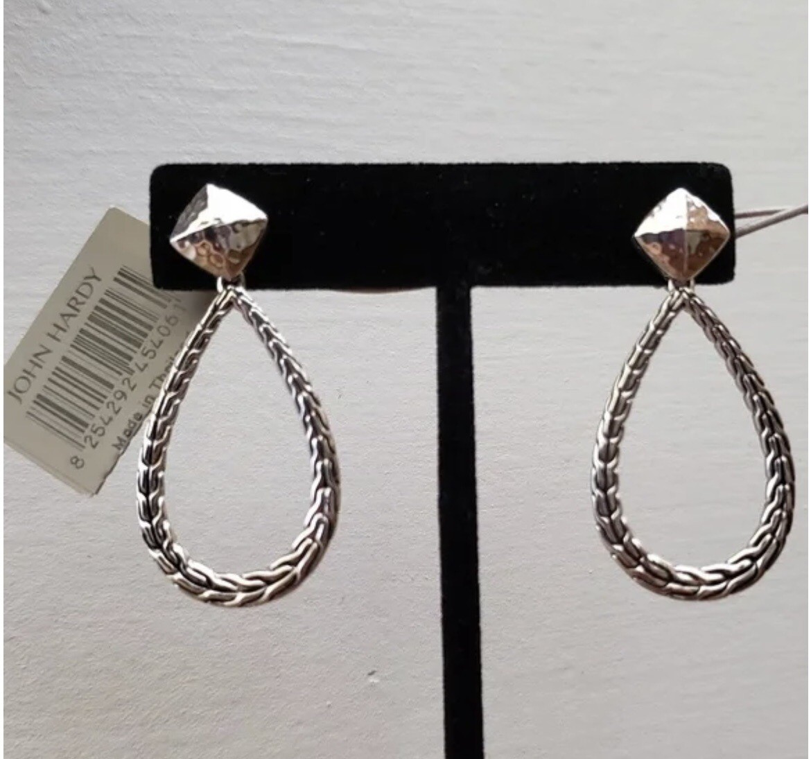 John Hardy Classic Chain Sterling Silver Hammered Pear Drop Earrings